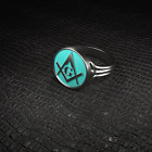 Freemasonry titanium ring with natural turquoise enamel