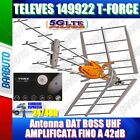 ANTENNA DIGITALE TERRESTRE DAT HD 790 TFORCE 5G AMPLIFICATA 42dB TELEVES 149922