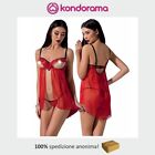 chemise babydoll sexy corto trasparente da donna rosso aperto davanti topless