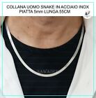 Collana da uomo in acciaio inox catena snake argento piatta 5mm lunga 55cm