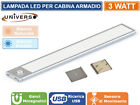 LAMPADA LED CABINE ARMADIO BATTERIE RICARICABILI SENSORE DI MOVIMENTO 3W  238 LM