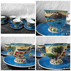 Décor a la Main 6 Cups & Saucers Handpainted Napoli Scene Gilt Naples Italy 1970