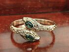 9ct Gold on metal Snake Bangle Bracelet Green Stones