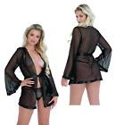 Mini vestaglia donna sexy kimono nero trasparente con perizoma vestitino ragazza