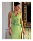 Abito Lungo Verde Donna 42 Jacquard Paillettes Strass Sartoriale Cerimonia