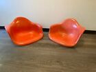 2 EAMES CHAIR SALMON ORANGE FIBERGLASS VINTAGE ARM SHELL HERMAN MILLER 3 DOTS