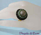 ANELLO regolabile artigianale perla ACQUAMARINA Swarovski perline Miyuki