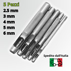 Fustelle Punzoni Foratura CUOIO, PELLE, stoffa SET 5 PEZZI 2.5, 3, 4, 5, 6 mm