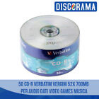 50 CD-R VERBATIM VERGINI VUOTI 52X 700MB CAMPANA AUDIO DATI VIDEO GAME MUSICA