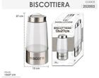 Biscottiera Vetro Acciaio Contenitore Barattolo Biscotti Multiuso 13x27cm