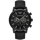 Orologio emporio armani uomo watch da polso al quarzo nero pelle orologi