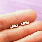 White & Gold Moustache Stud Earrings, Retro Kitsch Cute Studs & Free Gift Bag