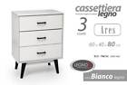 Cassettiera 3 Cassetti SETTIMINO Design Moderno Mobile Legno BIANCO 80*60*40 cm