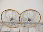 STUNNING WHEELSET WITH NOS C.B.L WOODEN RIMS CAMPAGNOLO RECORD  HIGH FLANGE HUBS