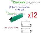 PACCO BATTERIA X 12 AA RICARICABILE Ni-Mh 1,2V 1200 mA CON LAMELLE A SALDARE