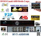 DVR 8 Canali CH P2P CLOUD Ibrido Analogico AHD UNIVERSALE 2 MPX HARD DISK 1 TERA