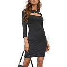 Vestito donna elegante corto minia abito sexy manica lunga aderente nero DS22100