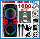 CASSA AUDIO AMPLIFICATA 1000 W Doppio Woofer KARAOKE Bluetooth WIRELESS RGB DJ