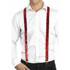 Bretelle Elastiche Unisex Rosse Paillettes Strette Regolabili 3 Clip Suspenders