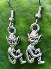 Cornish Pixie Elf Imp Leprechaun Metal Silver Tone Earrings Double Sided