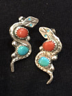 Ray Nieto Zuni Sterling Silver Snake Earrings Turquoise And Coral