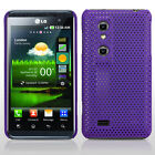 LG Optimus 3D P920 Purple Black with White Flower Gel, Purple Hard Mesh Cover