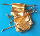 10 x small gold fabric gift pouches / bags, approx 57 x 57mm with drawstrings