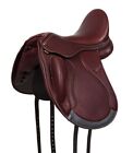 Sella da dressage Chester in pelle, gola intercambiabile, rosso/marrone