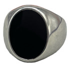 ANELLO UOMO PIETRA OVALE NERA COLOR ARGENTO ONICE LISCIA STILE ELEGANTE/SPORTIVO