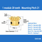 0.5/0.8/1/1.5 Mod Bevel Gear 15-30 Teeth Transmission Gears Bevel Teeth 90° 1:1