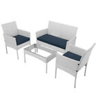 Set Salotto Completo Divano Poltrone Tavolino Poly Rattan Arredo Giardino Bianco