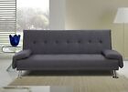 DIVANO LETTO SOFA  3 POSTI RECLINABILE TESSUTO GRIGIO DOPPIO CUSCINI -CONTRASSEG