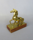 Statua cavallo rampante ottone dorato base legno scultura firmata vintage XX Sec