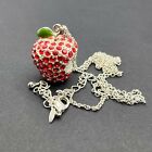 Avon Apple Pendant Necklace Rhinestone Encrusted Pave