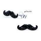 925 Sterling Silver Moustache Black Crystal Stud Earrings - Boxed