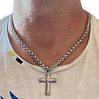 Collana da uomo con croce rosario in acciaio inox 50 cm catenina ciondolo lunga