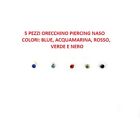 5 Orecchino Naso Piercing Nasino In Argento 925 Brillantino 1,5 mm colorati