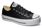 converse all star basse da donna platform in pelle nere 35 36 37 38 39 40 41