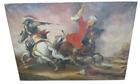 Grande quadro dipinto a olio su tela battaglia a cavallo - fine 800  - 140 x 99!