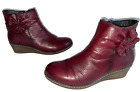 Pavers ~ Wine Red Burgundy Leather Zipped Ankle Boots ~ Low Wedges ~ Size 4 37