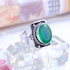 Anello da uomo in argento sterling 925 con grande pietra preziosa onice verde...