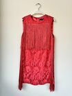 Abito smanicato Elisabetta Franchi Donna 44 Corallo Pizzo Frange Pre Owned