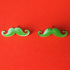 Pretty Moustache Stud Earrings: Green Enamel & Gold Tone Metal Alloy: UK seller