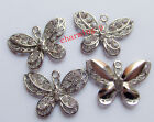 2pz charms ciondoli farfalla con strass colore argento scuro 32x21mm