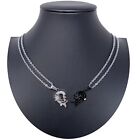 Cuore Clover Argento Ner Ciondolo Spezzato 2Collana Acciaio Uomo Donna Amici A11