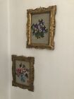 2 Quadri Vintage Ricamo Mezzo Punto Croce Con Cornice