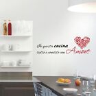 wall stickers frase cucina amore cuore adesivo murale parete chef cuoco a0319