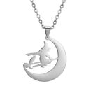 Witch Necklace Broom Cat Stainless Steel Moon Necklaces Witchcraft Supernatural