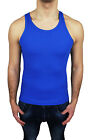 CANOTTA UOMO SLIM FIT SUPER ADERENTE BLU T-SHIRT CANOTTIERA PALESTRA VOGATORE