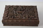 Hand Carved Wooden Box w/ Naive Animal Depictions Antique